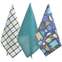 CLICK S/3 COTTON KITCHEN TOWEL BLUE/GREEN/WHITE WITH DESIGNS 40X60 ΚΩΔΙΚΟΣ: 6-40-807-0072