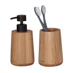 Sealskin EARTH Σετ Δοχείο Κρεμοσάπουνου 150 ml Και Ποτηροθήκη Ξύλινα 2 Τμχ I Oak