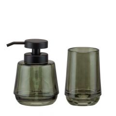 Sealskin MOOD Σετ Δοχείο Κρεμοσάπουνου 380 ml Και Ποτηροθήκη Γυάλινα 2 Τμχ I Green